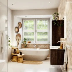 MONDIAZ VICA 90cm Badmeubel Onderkast Dark Brown 2 Lades. Wastafel MOON Midden 1 Kraangat, Kleur Talc. -Zalig Baden Verkoopwinkel badkamermeubel vica dark brown moon talc set3 0008