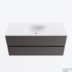 MONDIAZ VICA 110cm Badmeubel Onderkast Dark Grey 2 Lades. Wastafel MOON Midden 1 Kraangat, Kleur Talc.