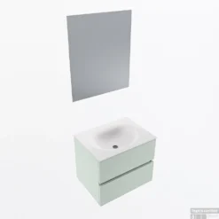 MONDIAZ VICA 60cm Badmeubel Onderkast Greey 2 Lades. Wastafel Moon Midden Zonder Kraangat, Kleur Talc Met Spiegel LED.