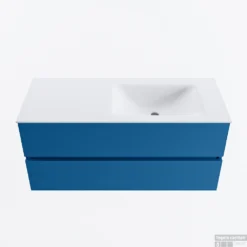 MONDIAZ VICA 110cm Badmeubel Onderkast Jeans 2 Lades. Wastafel CLOUD Rechts 1 Kraangat, Kleur Talc.