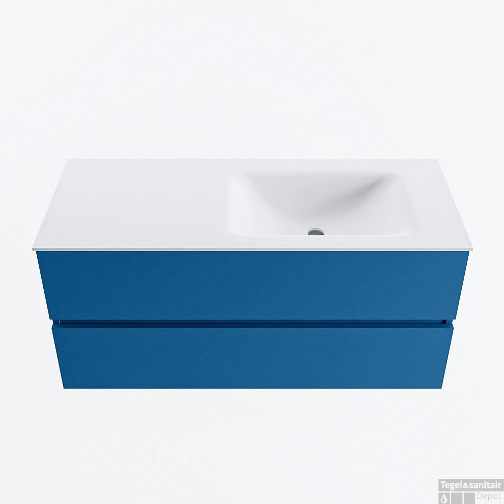 MONDIAZ VICA 110cm Badmeubel Onderkast Jeans 2 Lades. Wastafel CLOUD Rechts 1 Kraangat, Kleur Talc. 1 MONDIAZ VICA 110cm Badmeubel Onderkast Jeans 2 Lades. Wastafel CLOUD Rechts 1 Kraangat, Kleur Talc.