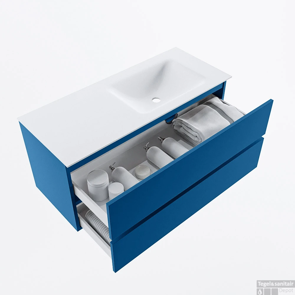 MONDIAZ VICA 110cm Badmeubel Onderkast Jeans 2 Lades. Wastafel CLOUD Rechts 1 Kraangat, Kleur Talc. 2 MONDIAZ VICA 110cm Badmeubel Onderkast Jeans 2 Lades. Wastafel CLOUD Rechts 1 Kraangat, Kleur Talc. - Afbeelding 2