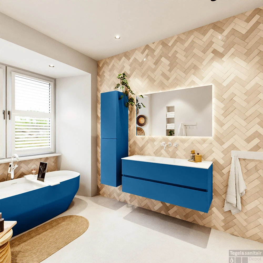 MONDIAZ VICA 120cm Badmeubel Onderkast Jeans 2 Lades. Wastafel CLOUD Midden Zonder Kraangat, Kleur Talc Met Spiegel LED. 7 MONDIAZ VICA 120cm Badmeubel Onderkast Jeans 2 Lades. Wastafel CLOUD Midden Zonder Kraangat, Kleur Talc Met Spiegel LED. - Afbeelding 7