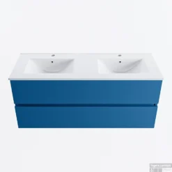 MONDIAZ VICA 120cm Badmeubel Onderkast Jeans 2 Lades. Wastafel DENIA Dubbel 2 Kraangaten, Kleur Glanzend Wit.