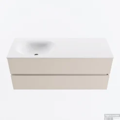 MONDIAZ VICA 120cm Badmeubel Onderkast Linen 2 Lades. Wastafel MOON Links 1 Kraangat, Kleur Talc.