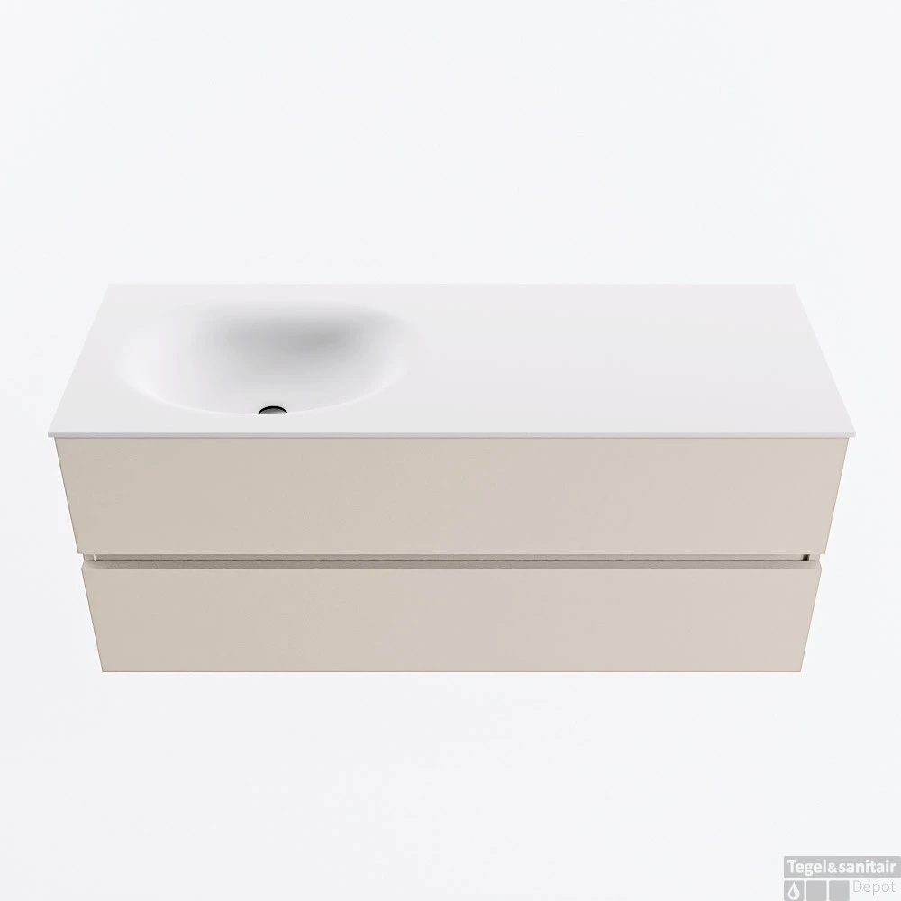 MONDIAZ VICA 120cm Badmeubel Onderkast Linen 2 Lades. Wastafel MOON Links 1 Kraangat, Kleur Talc. 1 MONDIAZ VICA 120cm Badmeubel Onderkast Linen 2 Lades. Wastafel MOON Links 1 Kraangat, Kleur Talc.