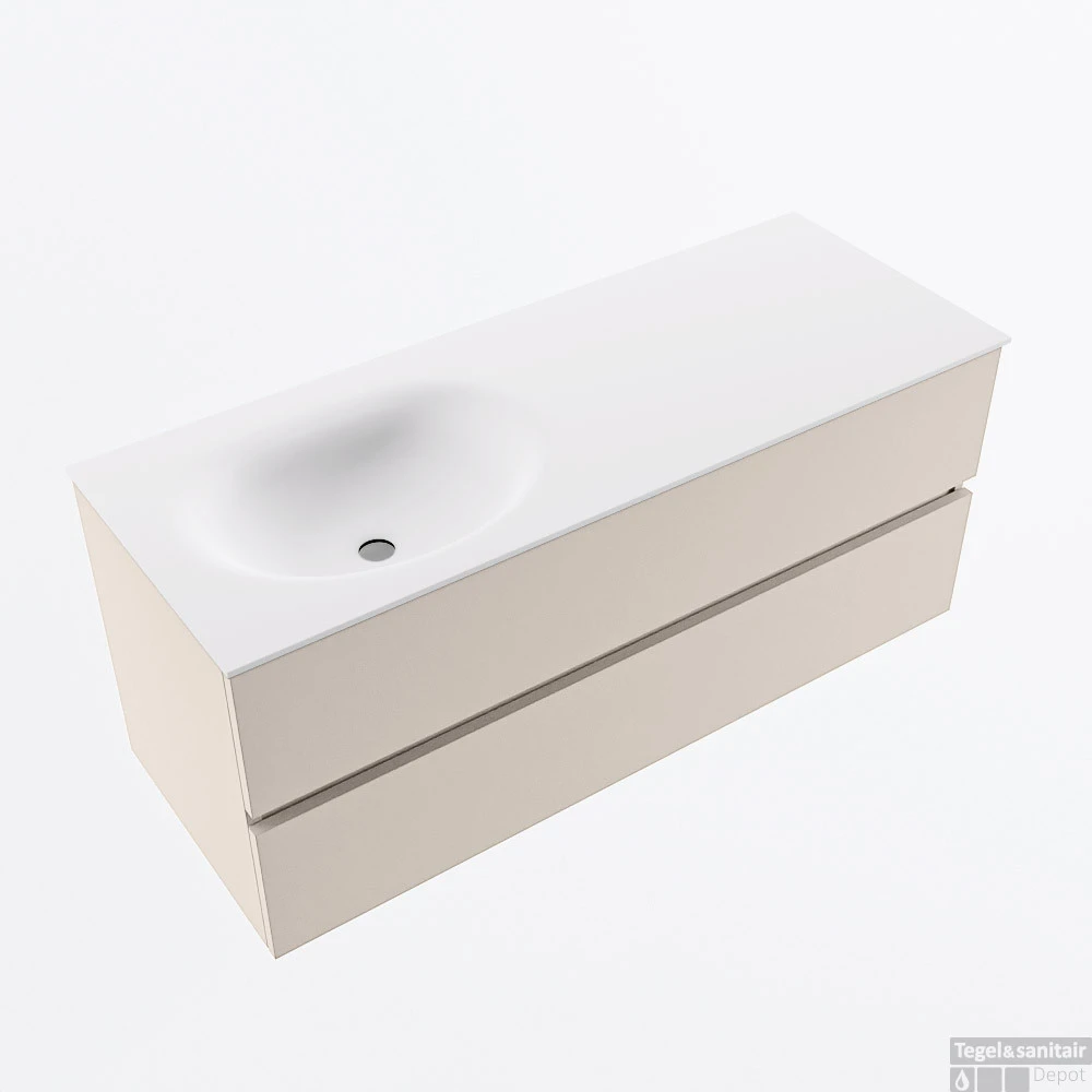 MONDIAZ VICA 120cm Badmeubel Onderkast Linen 2 Lades. Wastafel MOON Links 1 Kraangat, Kleur Talc. 4 MONDIAZ VICA 120cm Badmeubel Onderkast Linen 2 Lades. Wastafel MOON Links 1 Kraangat, Kleur Talc. - Afbeelding 4