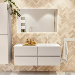 MONDIAZ VICA 120cm Badmeubel Onderkast Linen 4 Lades. Wastafel Moon Rechts 1 Kraangat, Kleur Talc Met Spiegel LED. 12 MONDIAZ VICA 120cm Badmeubel Onderkast Linen 4 Lades. Wastafel Moon Rechts 1 Kraangat, Kleur Talc Met Spiegel LED. -Zalig Baden Verkoopwinkel badkamermeubel vica linen moon talc set1 0055