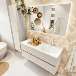 MONDIAZ VICA 120cm Badmeubel Onderkast Linen 4 Lades. Wastafel Moon Rechts 1 Kraangat, Kleur Talc Met Spiegel LED. 10 MONDIAZ VICA 120cm Badmeubel Onderkast Linen 4 Lades. Wastafel Moon Rechts 1 Kraangat, Kleur Talc Met Spiegel LED. -Zalig Baden Verkoopwinkel badkamermeubel vica linen moon talc set2 0055