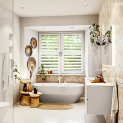 MONDIAZ VICA 130cm Badmeubel Onderkast Linen 4 Lades. Wastafel Moon Links Zonder Kraangat, Kleur Talc Met Spiegel LED. -Zalig Baden Verkoopwinkel badkamermeubel vica linen moon talc set3 0063