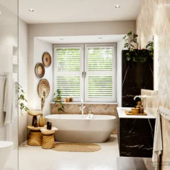 MONDIAZ VICA 120cm Badmeubel Onderkast Marquina 4 Lades. Wastafel Moon Links 1 Kraangat, Kleur Talc Met Spiegel LED. -Zalig Baden Verkoopwinkel badkamermeubel vica marquina moon talc set3 0054