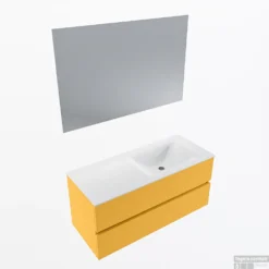 MONDIAZ VICA 110cm Badmeubel Onderkast Ocher 2 Lades. Wastafel CLOUD Rechts 1 Kraangat, Kleur Talc Met Spiegel LED.