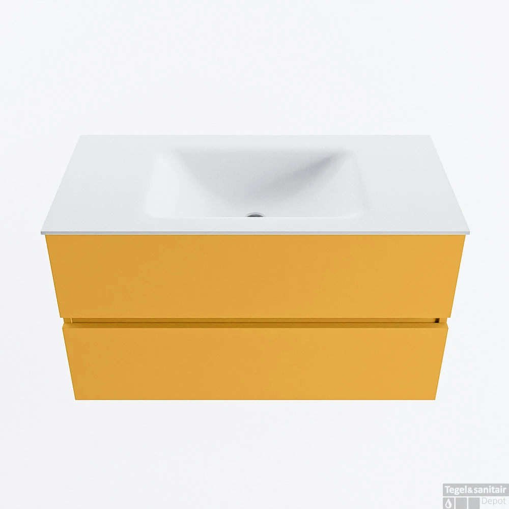 MONDIAZ VICA 90cm Badmeubel Onderkast Ocher 2 Lades. Wastafel CLOUD Midden Zonder Kraangat, Kleur Talc. 1 MONDIAZ VICA 90cm Badmeubel Onderkast Ocher 2 Lades. Wastafel CLOUD Midden Zonder Kraangat, Kleur Talc.