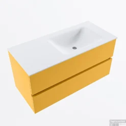 MONDIAZ VICA 100cm Badmeubel Onderkast Ocher 2 Lades. Wastafel CLOUD Rechts 1 Kraangat, Kleur Talc. -Zalig Baden Verkoopwinkel badkamermeubel vica ocher cloud talc google2 0012