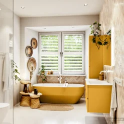 MONDIAZ VICA 100cm Badmeubel Onderkast Ocher 2 Lades. Wastafel CLOUD Rechts 1 Kraangat, Kleur Talc. -Zalig Baden Verkoopwinkel badkamermeubel vica ocher cloud talc set3 0012