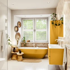 MONDIAZ VICA 120cm Badmeubel Onderkast Ocher 2 Lades. Wastafel Moon Dubbel 2 Kraangaten, Kleur Talc Met Spiegel LED. -Zalig Baden Verkoopwinkel badkamermeubel vica ocher moon talc set3 0025