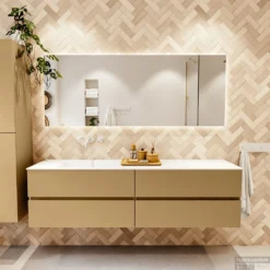 MONDIAZ VICA 180cm Badmeubel Onderkast Oro 4 Lades. Wastafel CLOUD Links Zonder Kraangat, Kleur Talc. -Zalig Baden Verkoopwinkel badkamermeubel vica oro cloud talc set1 0093