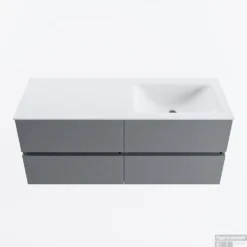 MONDIAZ VICA 120cm Badmeubel Onderkast Plata 4 Lades. Wastafel CLOUD Rechts Zonder Kraangat, Kleur Talc.