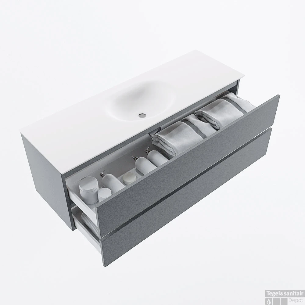 MONDIAZ VICA 140cm Badmeubel Onderkast Plata 2 Lades. Wastafel MOON Midden Zonder Kraangat, Kleur Talc. 2 MONDIAZ VICA 140cm Badmeubel Onderkast Plata 2 Lades. Wastafel MOON Midden Zonder Kraangat, Kleur Talc. - Afbeelding 2