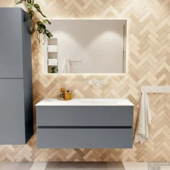 MONDIAZ VICA 110cm Badmeubel Onderkast Plata 2 Lades. Wastafel MOON Rechts Zonder Kraangat, Kleur Talc. -Zalig Baden Verkoopwinkel badkamermeubel vica plata moon talc set1 0021