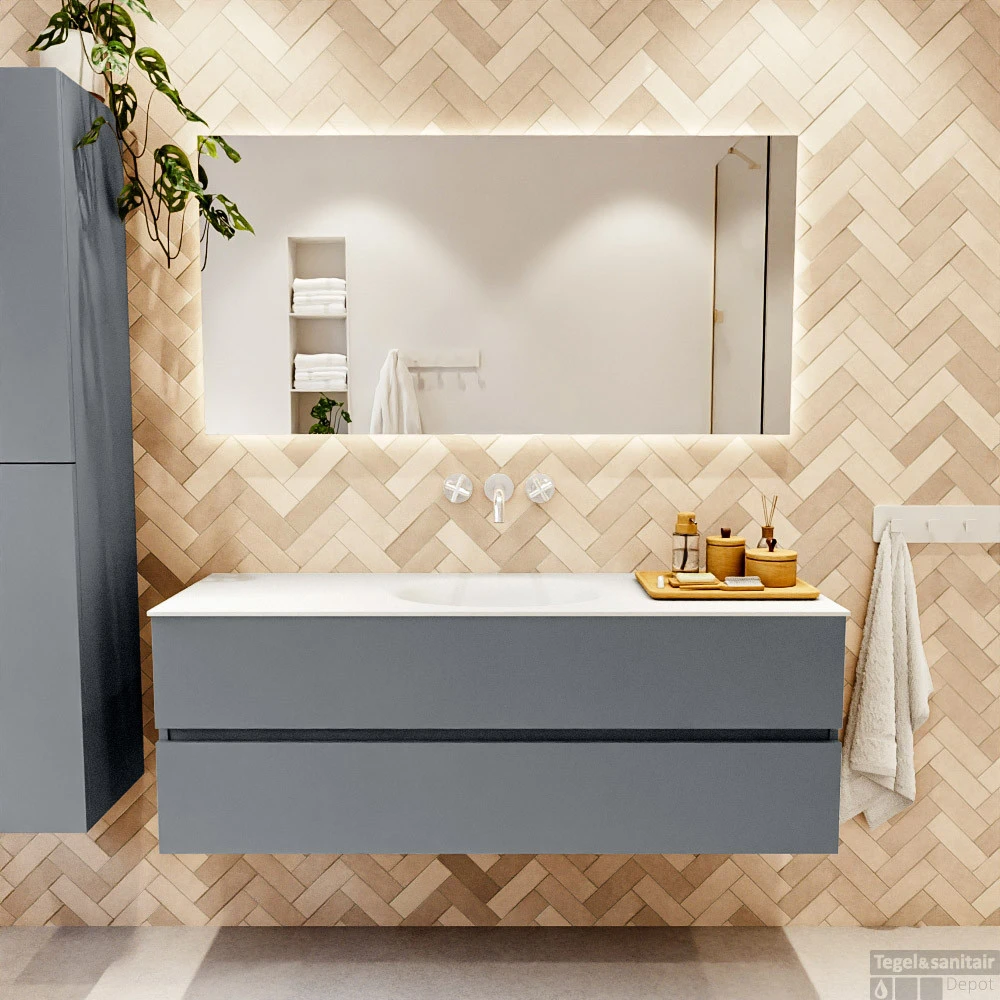 MONDIAZ VICA 140cm Badmeubel Onderkast Plata 2 Lades. Wastafel MOON Midden Zonder Kraangat, Kleur Talc. 5 MONDIAZ VICA 140cm Badmeubel Onderkast Plata 2 Lades. Wastafel MOON Midden Zonder Kraangat, Kleur Talc. - Afbeelding 5