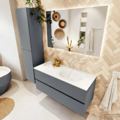 MONDIAZ VICA 110cm Badmeubel Onderkast Plata 2 Lades. Wastafel MOON Rechts Zonder Kraangat, Kleur Talc. -Zalig Baden Verkoopwinkel badkamermeubel vica plata moon talc set2 0021