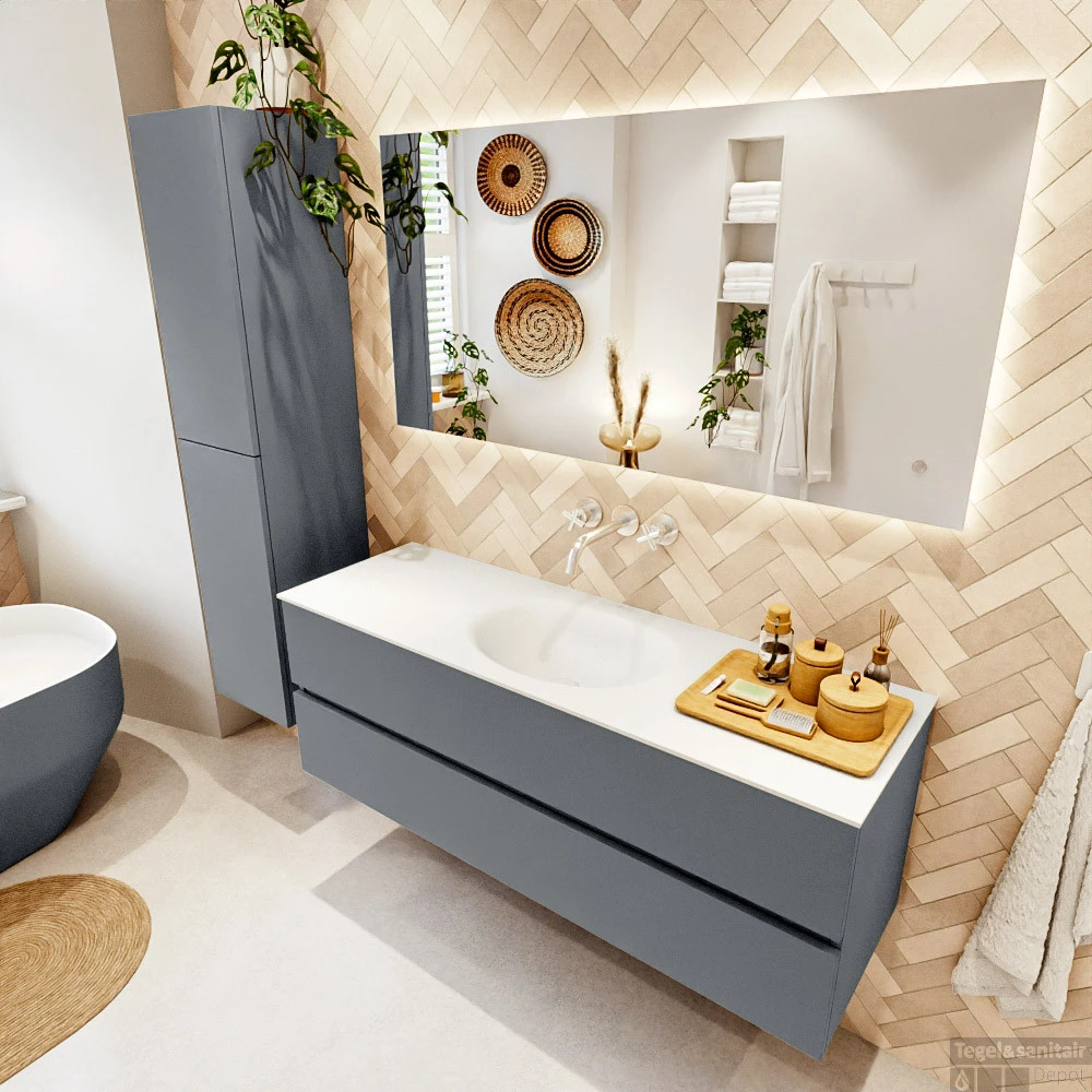 MONDIAZ VICA 140cm Badmeubel Onderkast Plata 2 Lades. Wastafel MOON Midden Zonder Kraangat, Kleur Talc. 3 MONDIAZ VICA 140cm Badmeubel Onderkast Plata 2 Lades. Wastafel MOON Midden Zonder Kraangat, Kleur Talc. - Afbeelding 3