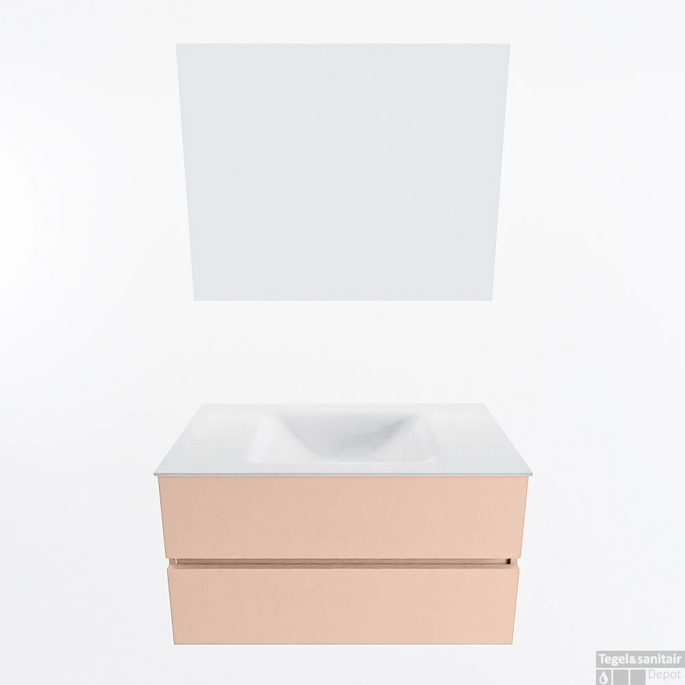 MONDIAZ VICA 90cm Badmeubel Onderkast Rosee 2 Lades. Wastafel CLOUD Midden Zonder Kraangat, Kleur Talc Met Spiegel LED. 4 MONDIAZ VICA 90cm Badmeubel Onderkast Rosee 2 Lades. Wastafel CLOUD Midden Zonder Kraangat, Kleur Talc Met Spiegel LED. - Afbeelding 4