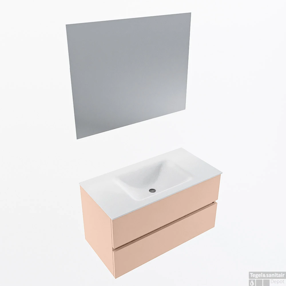 MONDIAZ VICA 90cm Badmeubel Onderkast Rosee 2 Lades. Wastafel CLOUD Midden Zonder Kraangat, Kleur Talc Met Spiegel LED. 1 MONDIAZ VICA 90cm Badmeubel Onderkast Rosee 2 Lades. Wastafel CLOUD Midden Zonder Kraangat, Kleur Talc Met Spiegel LED.