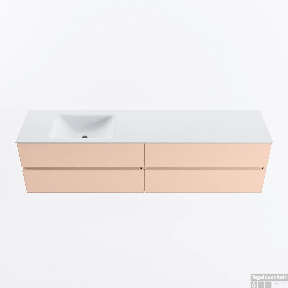 MONDIAZ VICA 190cm Badmeubel Onderkast Rosee 4 Lades. Wastafel CLOUD Links Zonder Kraangat, Kleur Talc. 1 MONDIAZ VICA 190cm Badmeubel Onderkast Rosee 4 Lades. Wastafel CLOUD Links Zonder Kraangat, Kleur Talc.