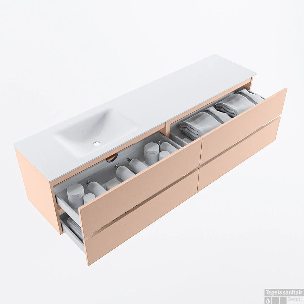 MONDIAZ VICA 190cm Badmeubel Onderkast Rosee 4 Lades. Wastafel CLOUD Links Zonder Kraangat, Kleur Talc. 2 MONDIAZ VICA 190cm Badmeubel Onderkast Rosee 4 Lades. Wastafel CLOUD Links Zonder Kraangat, Kleur Talc. - Afbeelding 2