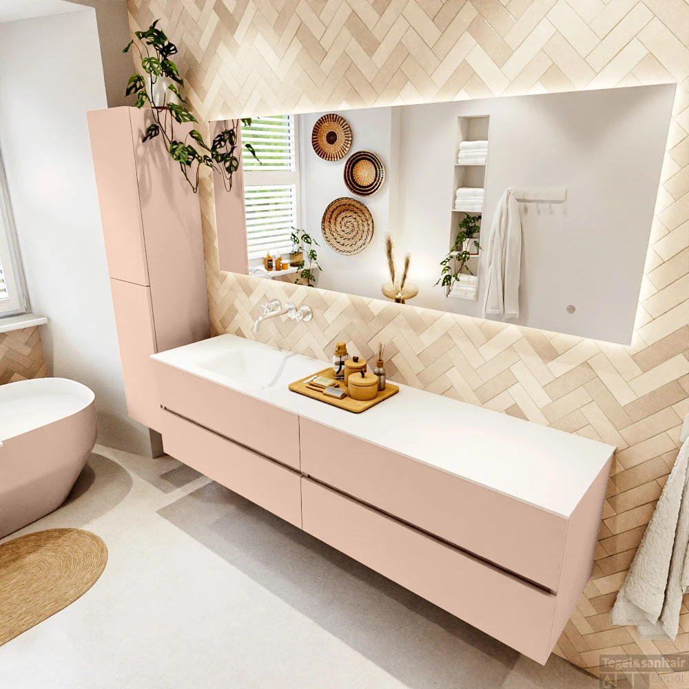 MONDIAZ VICA 190cm Badmeubel Onderkast Rosee 4 Lades. Wastafel CLOUD Links Zonder Kraangat, Kleur Talc. 3 MONDIAZ VICA 190cm Badmeubel Onderkast Rosee 4 Lades. Wastafel CLOUD Links Zonder Kraangat, Kleur Talc. - Afbeelding 3