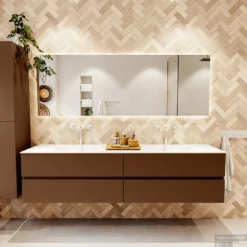 MONDIAZ VICA 200cm Badmeubel Onderkast Rust 4 Lades. Wastafel CLOUD Dubbel 2 Kraangaten, Kleur Talc. -Zalig Baden Verkoopwinkel badkamermeubel vica rust cloud talc set1 0104