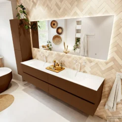 MONDIAZ VICA 200cm Badmeubel Onderkast Rust 4 Lades. Wastafel CLOUD Dubbel 2 Kraangaten, Kleur Talc. -Zalig Baden Verkoopwinkel badkamermeubel vica rust cloud talc set2 0104