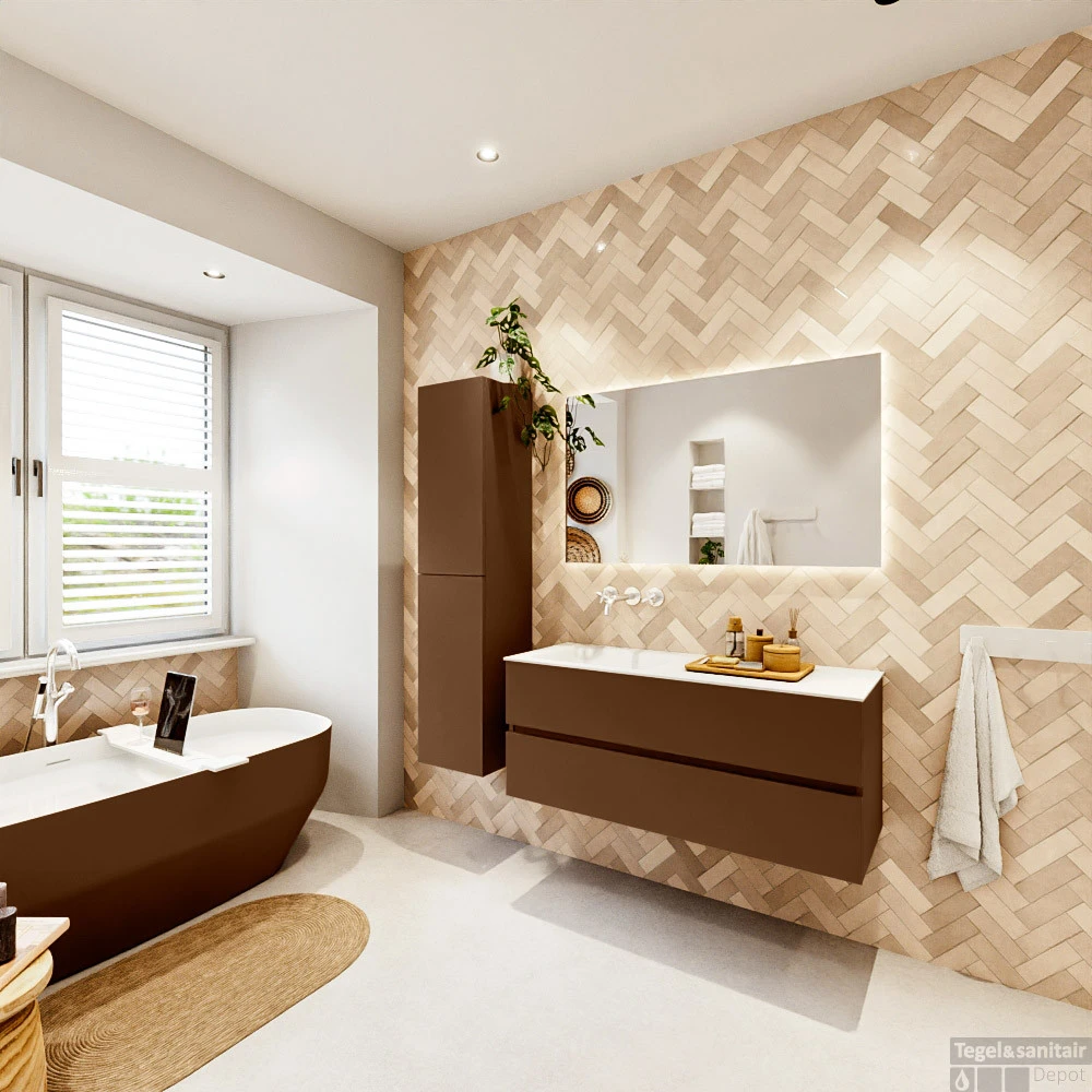 MONDIAZ VICA 120cm Badmeubel Onderkast Rust 2 Lades. Wastafel CLOUD Links Zonder Kraangat, Kleur Talc Met Spiegel LED. 7 MONDIAZ VICA 120cm Badmeubel Onderkast Rust 2 Lades. Wastafel CLOUD Links Zonder Kraangat, Kleur Talc Met Spiegel LED. - Afbeelding 7