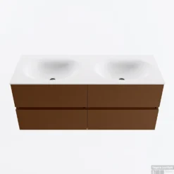 MONDIAZ VICA 120cm Badmeubel Onderkast Rust 4 Lades. Wastafel MOON Dubbel 2 Kraangaten, Kleur Talc.