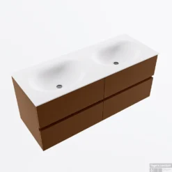 MONDIAZ VICA 120cm Badmeubel Onderkast Rust 4 Lades. Wastafel MOON Dubbel 2 Kraangaten, Kleur Talc. -Zalig Baden Verkoopwinkel badkamermeubel vica rust moon talc google2 0056