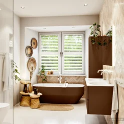 MONDIAZ VICA 120cm Badmeubel Onderkast Rust 4 Lades. Wastafel MOON Dubbel 2 Kraangaten, Kleur Talc. -Zalig Baden Verkoopwinkel badkamermeubel vica rust moon talc set3 0056