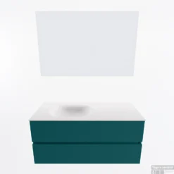 MONDIAZ VICA 110cm Badmeubel Onderkast Smag 2 Lades. Wastafel Moon Links Zonder Kraangat, Kleur Talc Met Spiegel LED. -Zalig Baden Verkoopwinkel badkamermeubel vica smag moon talc google11 0020