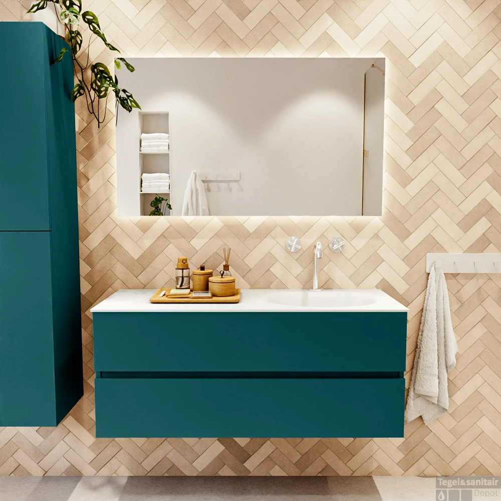 MONDIAZ VICA 120cm Badmeubel Onderkast Smag 2 Lades. Wastafel Moon Rechts 1 Kraangat, Kleur Talc Met Spiegel LED. 5 MONDIAZ VICA 120cm Badmeubel Onderkast Smag 2 Lades. Wastafel Moon Rechts 1 Kraangat, Kleur Talc Met Spiegel LED. - Afbeelding 5