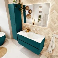 MONDIAZ VICA 100cm Badmeubel Onderkast Smag 2 Lades. Wastafel Moon Rechts 1 Kraangat, Kleur Talc Met Spiegel LED. -Zalig Baden Verkoopwinkel badkamermeubel vica smag moon talc set2 0012