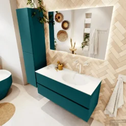 MONDIAZ VICA 110cm Badmeubel Onderkast Smag 2 Lades. Wastafel MOON Rechts 1 Kraangat, Kleur Talc. -Zalig Baden Verkoopwinkel badkamermeubel vica smag moon talc set2 0018