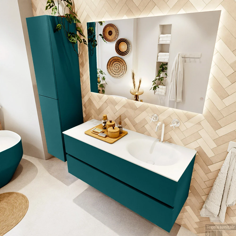 MONDIAZ VICA 120cm Badmeubel Onderkast Smag 2 Lades. Wastafel Moon Rechts 1 Kraangat, Kleur Talc Met Spiegel LED. 3 MONDIAZ VICA 120cm Badmeubel Onderkast Smag 2 Lades. Wastafel Moon Rechts 1 Kraangat, Kleur Talc Met Spiegel LED. - Afbeelding 3