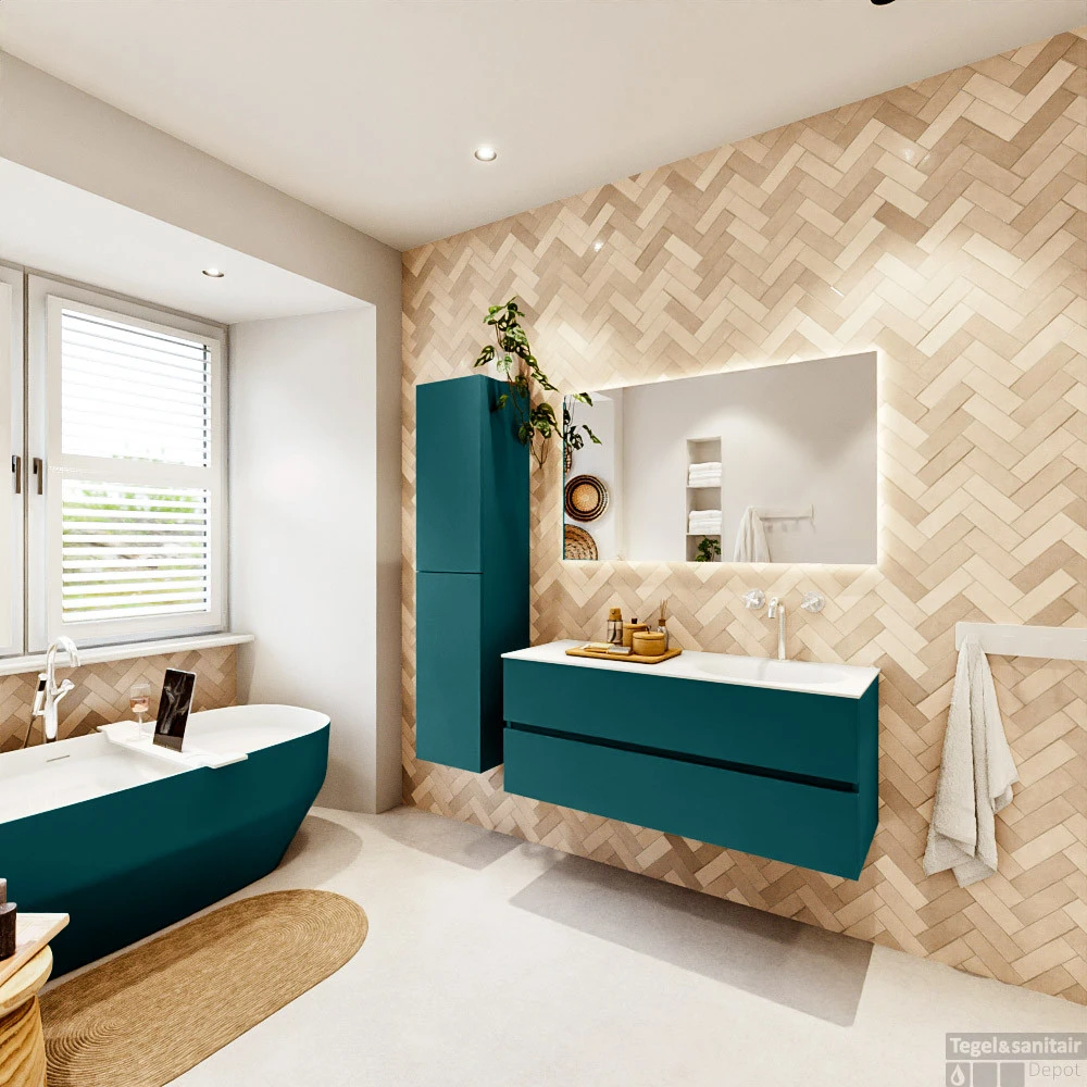 MONDIAZ VICA 120cm Badmeubel Onderkast Smag 2 Lades. Wastafel Moon Rechts 1 Kraangat, Kleur Talc Met Spiegel LED. 7 MONDIAZ VICA 120cm Badmeubel Onderkast Smag 2 Lades. Wastafel Moon Rechts 1 Kraangat, Kleur Talc Met Spiegel LED. - Afbeelding 7