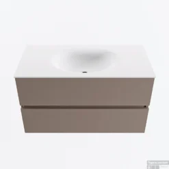 MONDIAZ VICA 90cm Badmeubel Onderkast Smoke 2 Lades. Wastafel MOON Midden Zonder Kraangat, Kleur Talc.