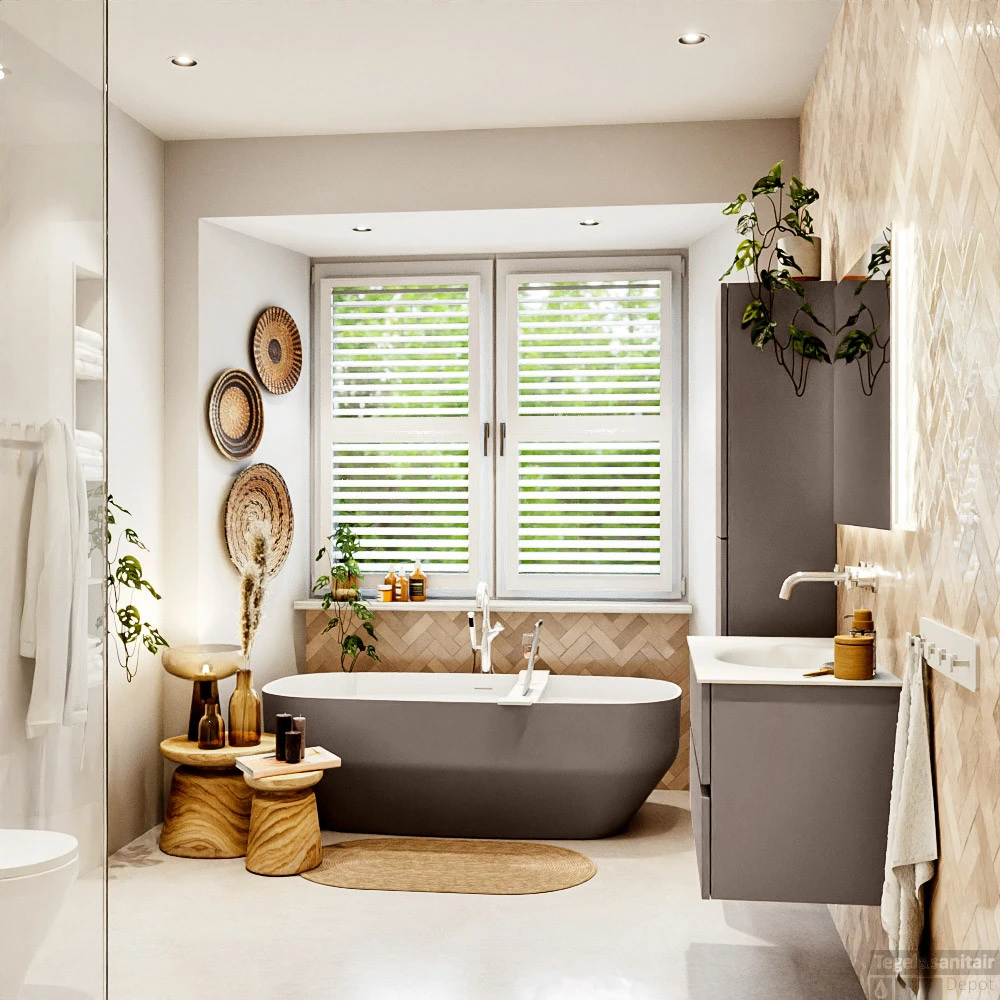 MONDIAZ VICA 90cm Badmeubel Onderkast Smoke 2 Lades. Wastafel MOON Midden Zonder Kraangat, Kleur Talc. 6 MONDIAZ VICA 90cm Badmeubel Onderkast Smoke 2 Lades. Wastafel MOON Midden Zonder Kraangat, Kleur Talc. - Afbeelding 6