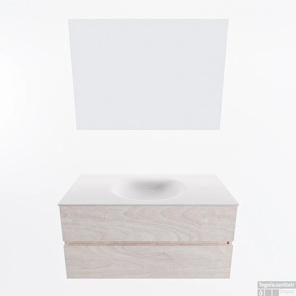 MONDIAZ VICA 100cm Badmeubel Onderkast Underlayment 2 Lades. Wastafel Moon Midden 1 Kraangat, Kleur Talc Met Spiegel LED. 4 MONDIAZ VICA 100cm Badmeubel Onderkast Underlayment 2 Lades. Wastafel Moon Midden 1 Kraangat, Kleur Talc Met Spiegel LED. - Afbeelding 4