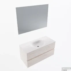 MONDIAZ VICA 100cm Badmeubel Onderkast Underlayment 2 Lades. Wastafel Moon Midden 1 Kraangat, Kleur Talc Met Spiegel LED.