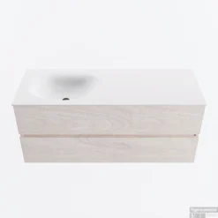 MONDIAZ VICA 120cm Badmeubel Onderkast Underlayment 2 Lades. Wastafel MOON Links 1 Kraangat, Kleur Talc.