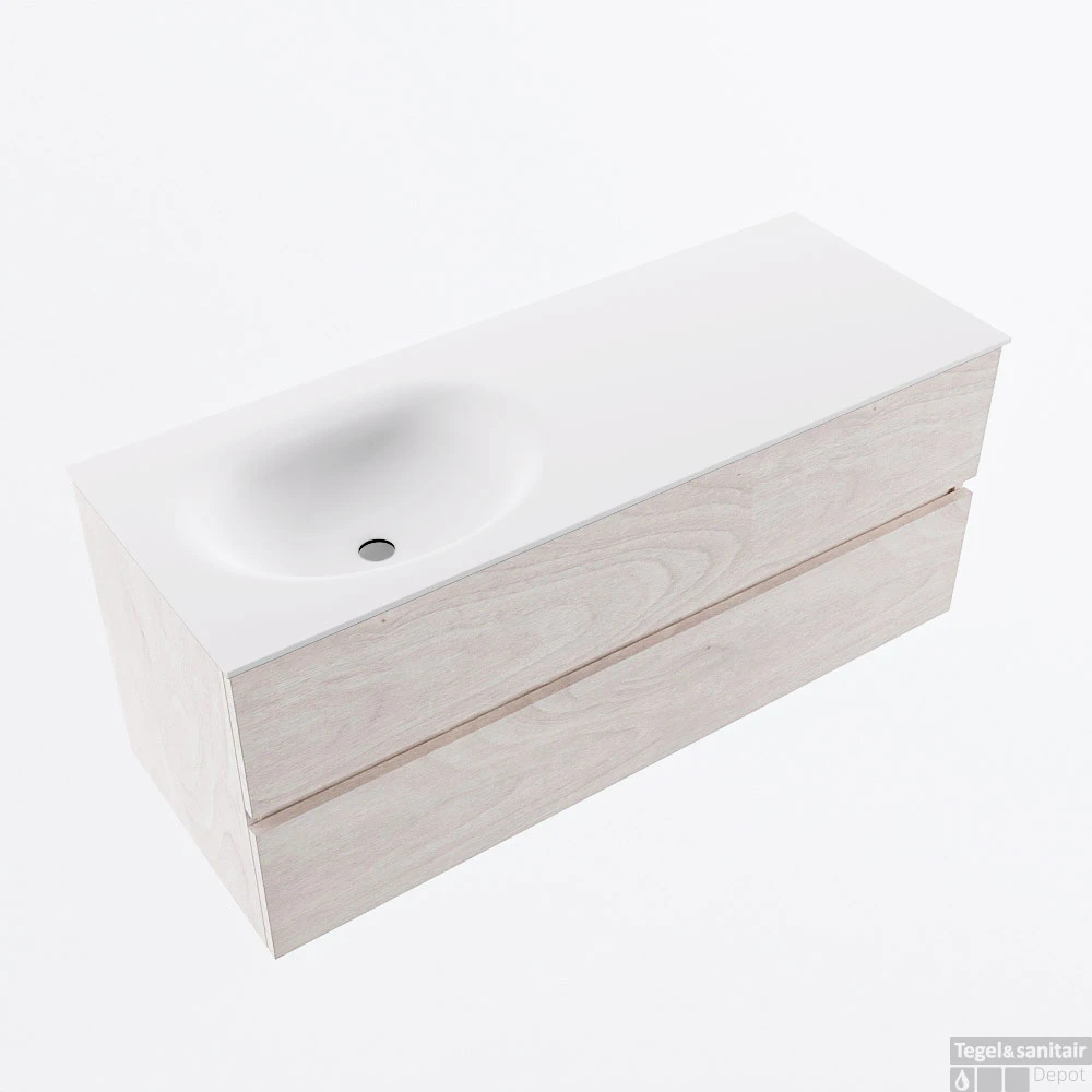 MONDIAZ VICA 120cm Badmeubel Onderkast Underlayment 2 Lades. Wastafel MOON Links 1 Kraangat, Kleur Talc. 4 MONDIAZ VICA 120cm Badmeubel Onderkast Underlayment 2 Lades. Wastafel MOON Links 1 Kraangat, Kleur Talc. - Afbeelding 4